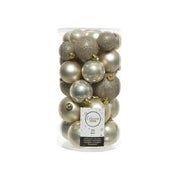 Decoris JNS446986 Set 30 Palline di Natale Plastica Antigraffio Mix 40 50 60 mm Opaco Lucido Glitter colore Perla