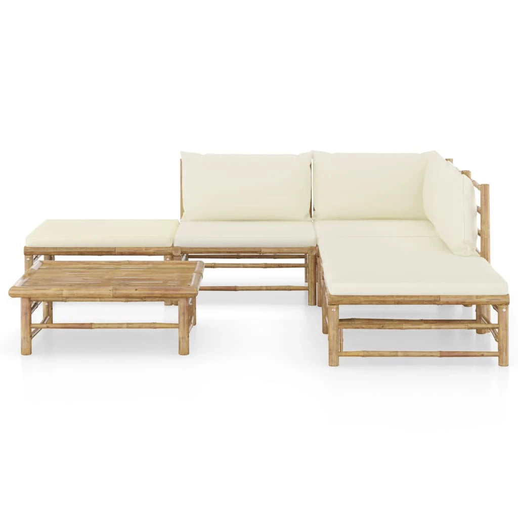 Set di mobili da giardino mobili da esterno 6 pezzi con cuscini bambù bianco crema 02_0016635