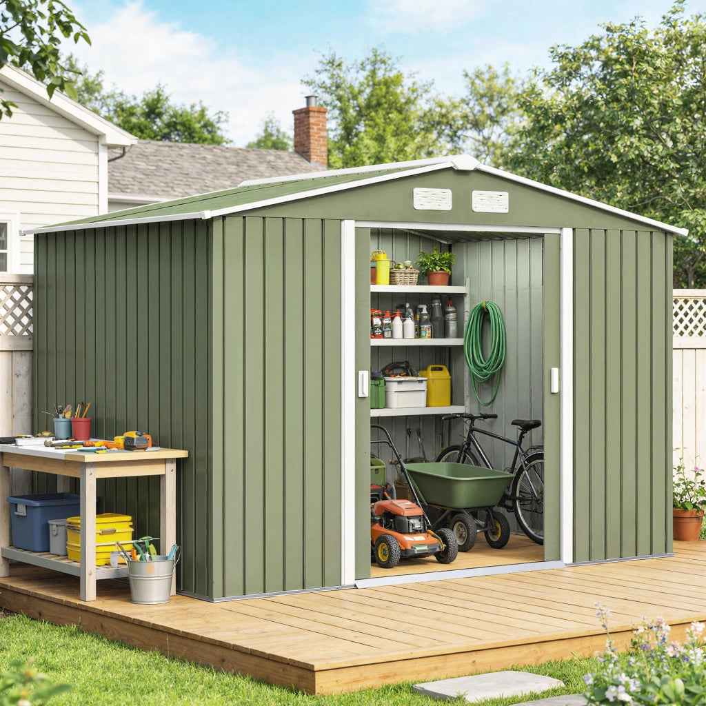 Casetta da giardino ¨C zephmum ¨C verde chiaro, acciaio galvanizzato, 277x195x192 cm