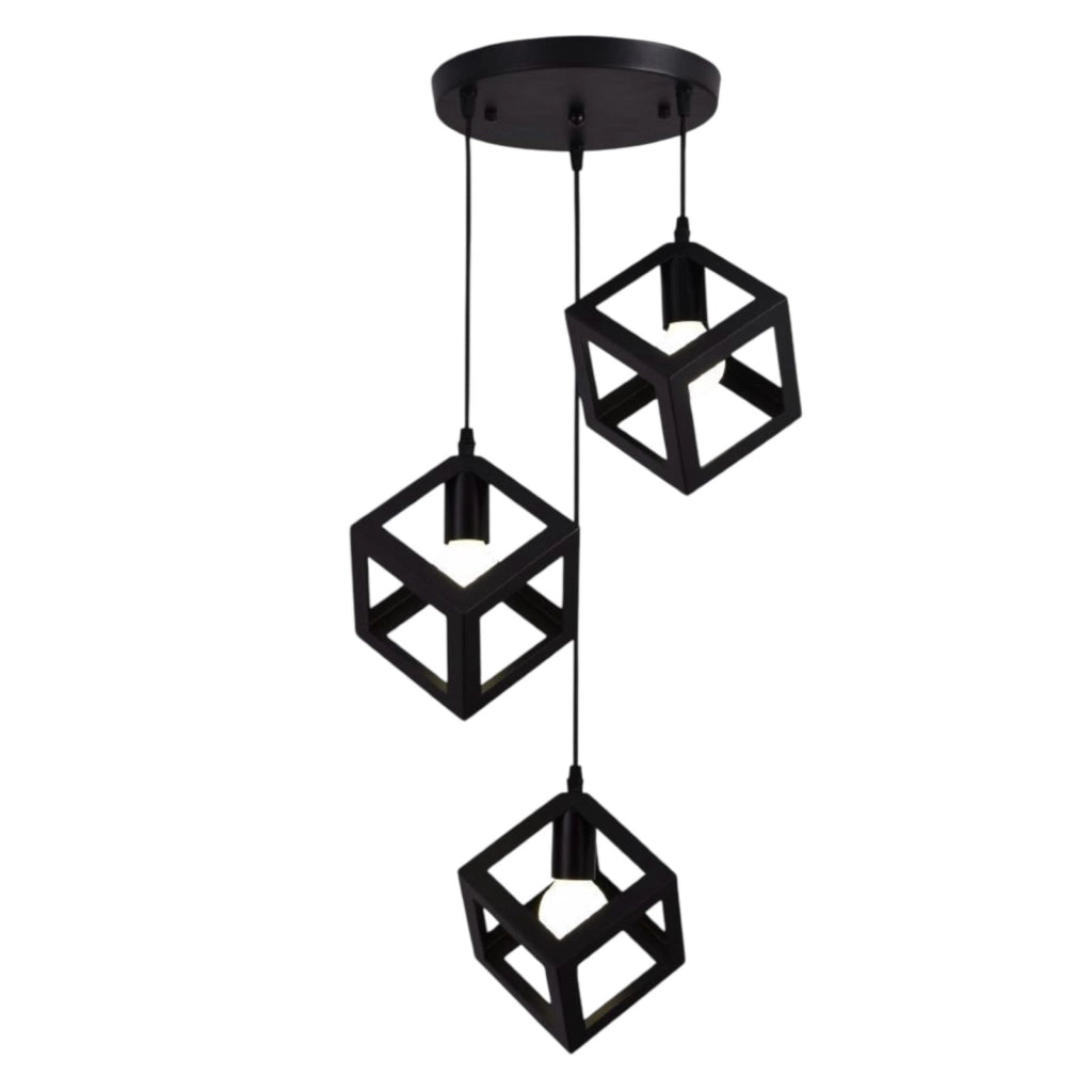 Lampadario Moderno a Sospensione Nero 3 Cubi Geometrici Design Minimal Attacco E27 Lampada Soffitto Regolabile per Cucina Soggiorno Sala da Pranzo