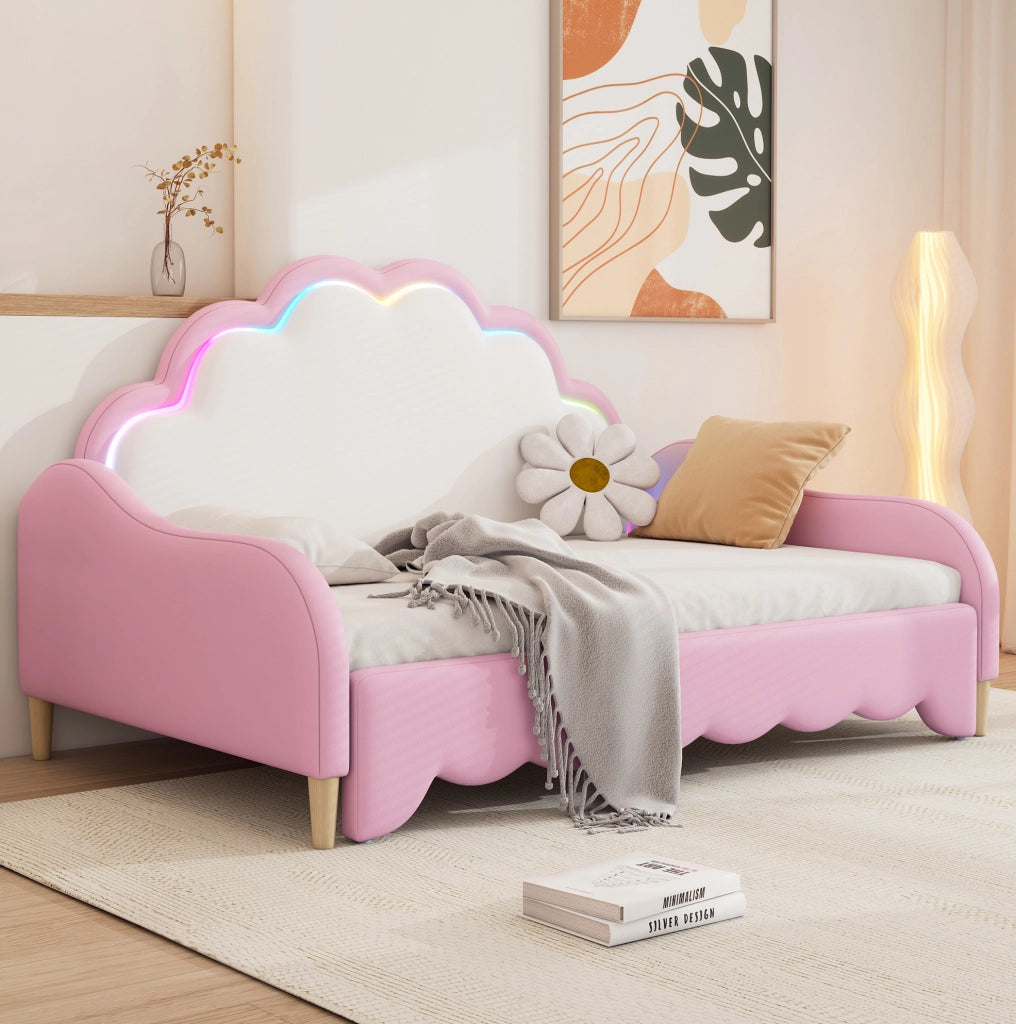 Letto sofa bed 140x200 cm con testiera LED; PU rosa