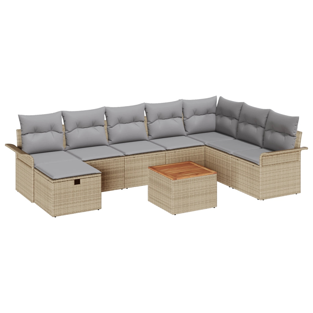 Set di divani da giardino 9 Pezzi con cuscini Beige Poli Rattan
