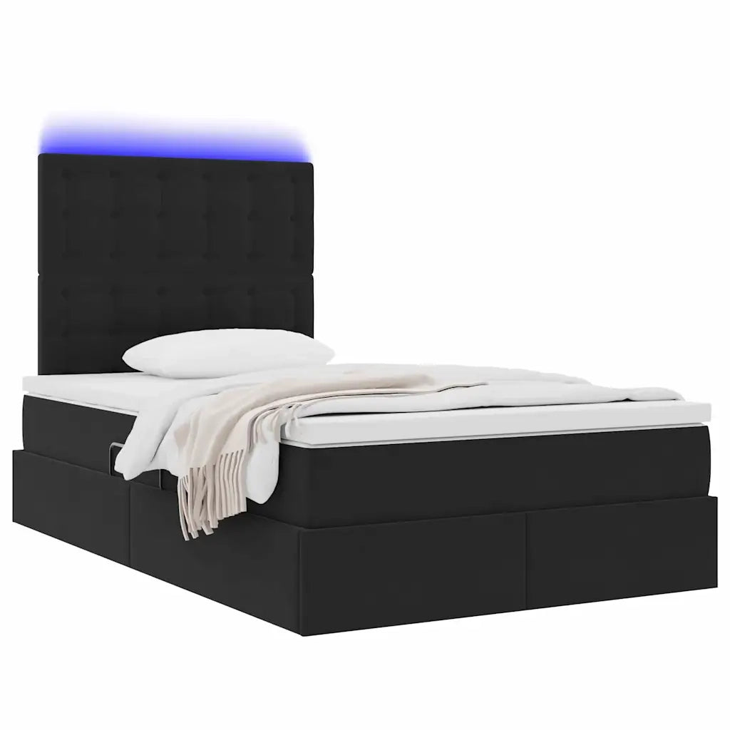 Letto con contenitore e LED con led Nero 120 x 190 cm Velluto