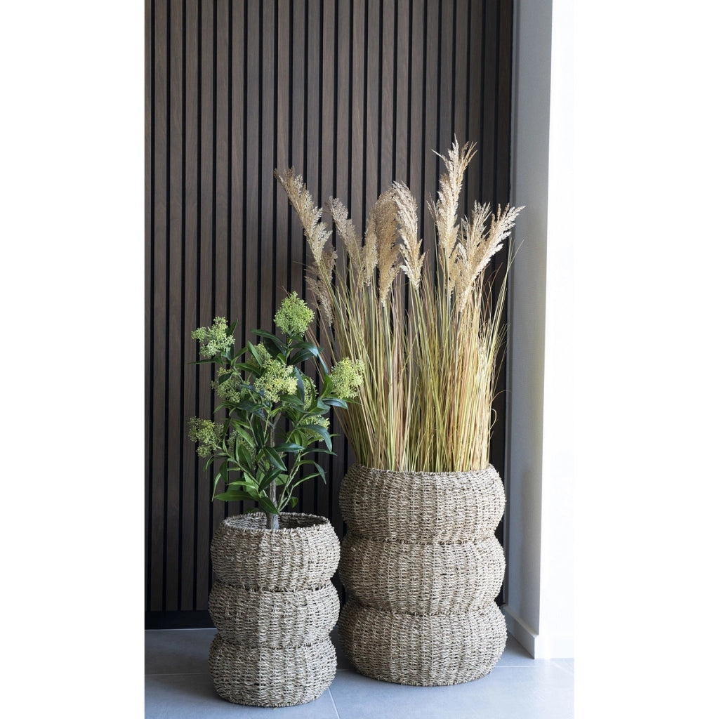 Set di 2 Cesti Portaoggetti Sarbas, Marrone, Erba Marina, 25x25x35 cm