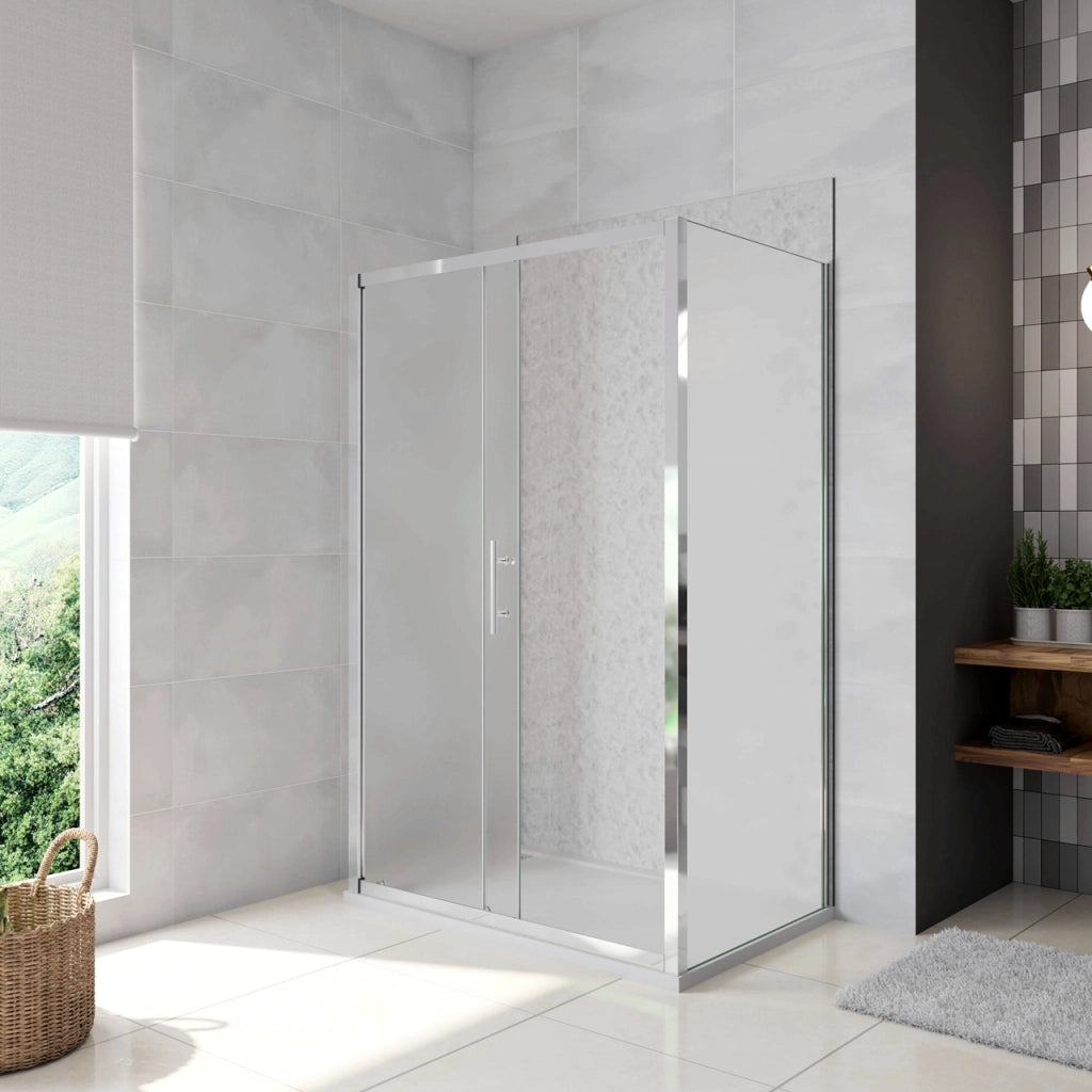 H.185 cm Box Doccia a Tre Lati Porta Scorrevole con 2 Parete Fissa Vetro Temperato 5 mm Satinato Opaco 110x70x70 cm
