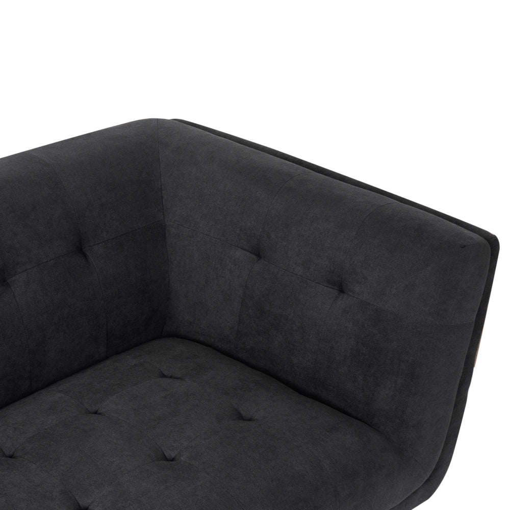 Divano a 2 posti in tessuto con cuscini decorativi gambe in legno e trapuntatura decorativa stile retrò nero