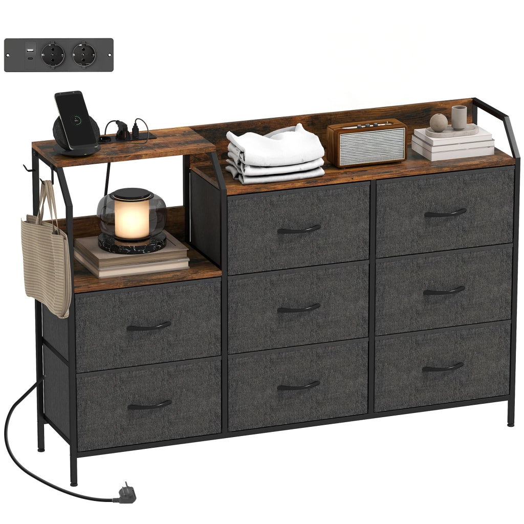 Cassettiera con 8 cassetti in tessuto e mensola aperta ¨C Zephmum ¨C 130x30x88 marrone