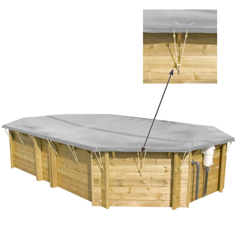 Copertura Invernale In Pvc 580 Gr/m² Per Piscine Bwt My Pool Odyssea, Tropic E Weva Ottagonali Allungate - 8,62 x 5,08 m Dimensione piscina: 6.63 X 4.23 m