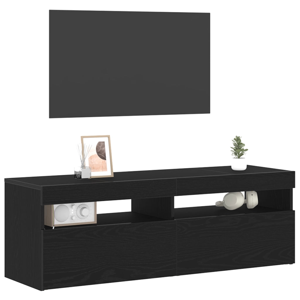 Mobile TV con LED Nero Rovere 120x35x40 cm Legno ingegnerizzato