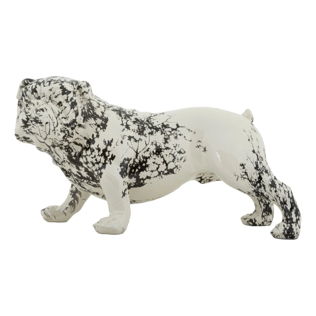 Scultura Bulldog decorativa in poliresina bianco e nero