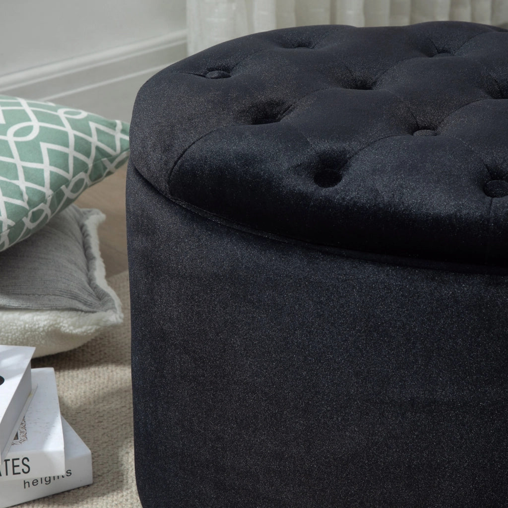 POUF Contenitore Ovale 71x52x42 cm Poliestere Nero