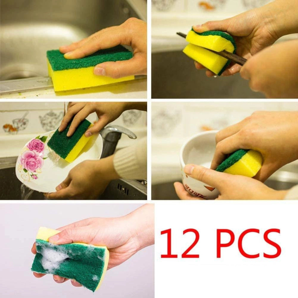 Trade Shop - 12 Spugna Per Lavare Piatti Spugnetta Con Retina Giallo Verde Graffietta Cucina -