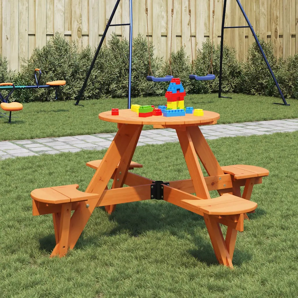 Tavolo da Picnic per 4 Bambini Rotondo con Foro in Legno Abete 4008988