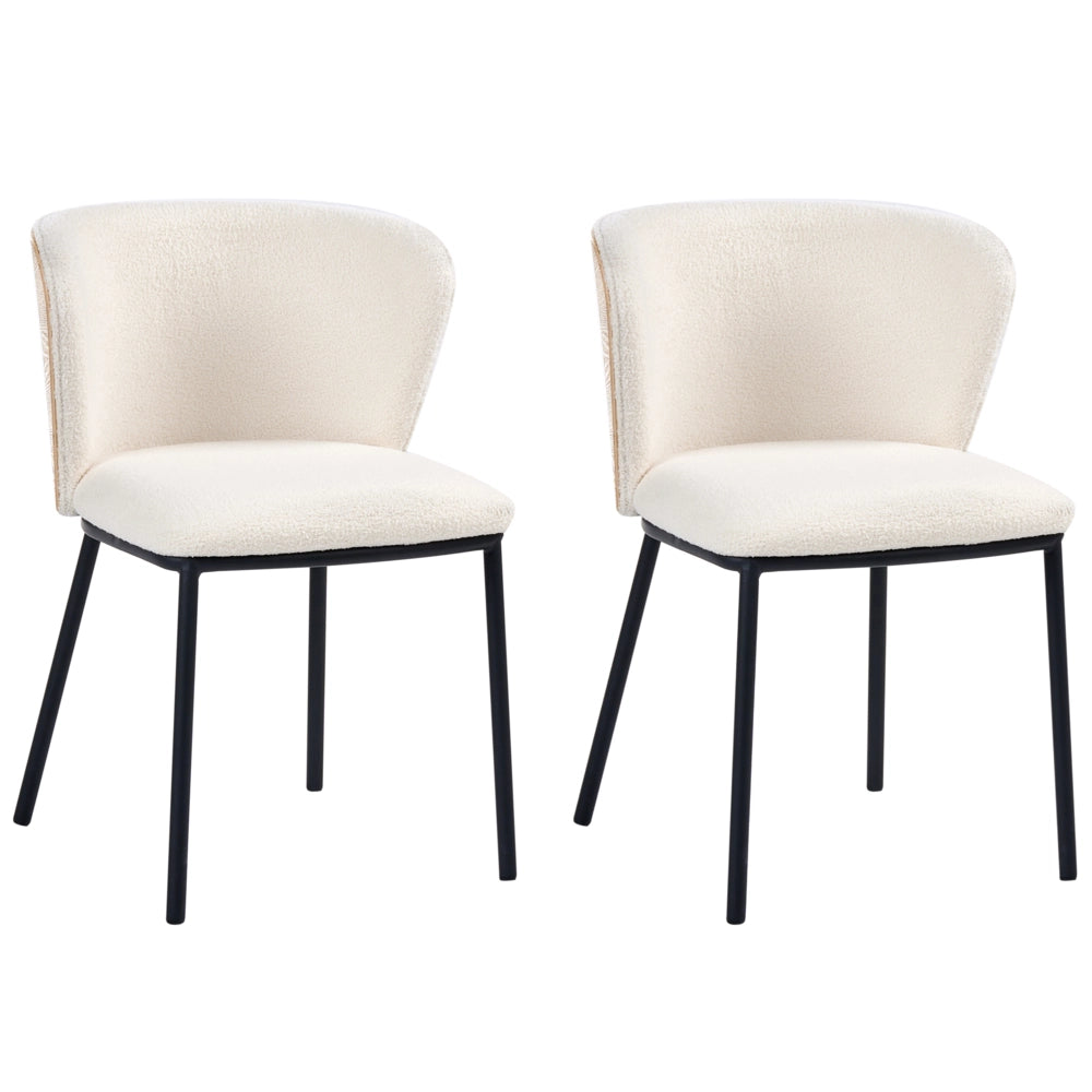 Set di 2 sedie da pranzo in ecopelle bianco sporco con gambe in ferro nero senza braccioli con coprigambe design moderno minimalista sala da pranzo