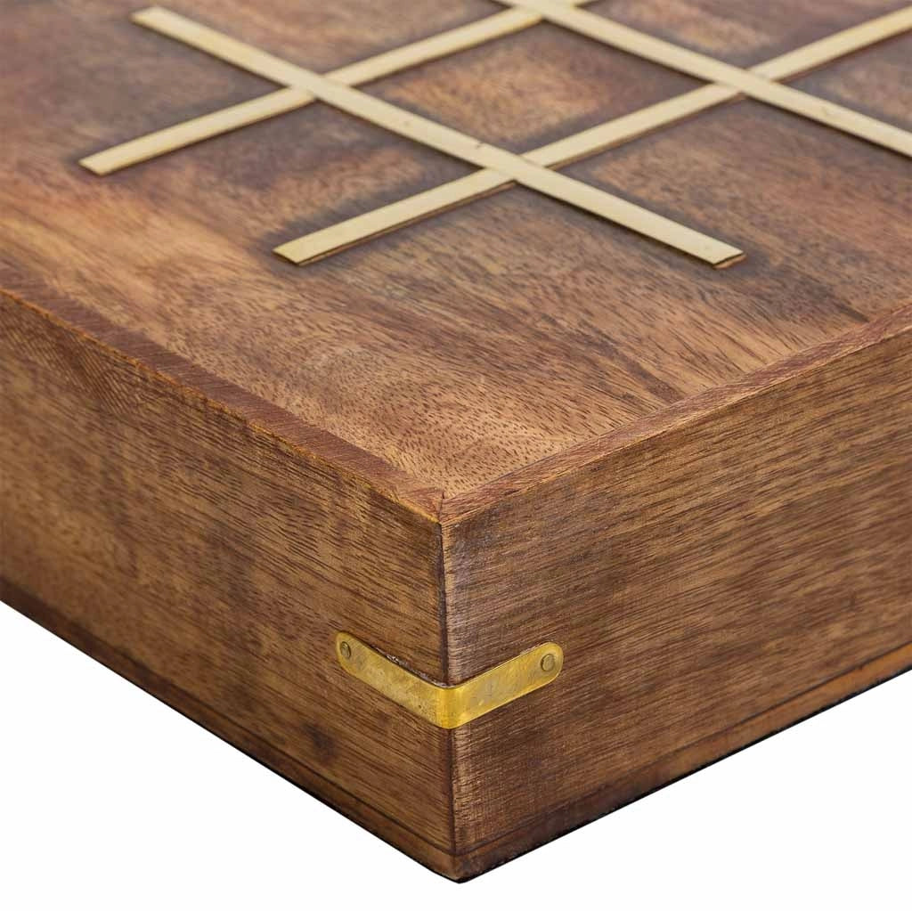 Gioco 5 in 1 (3 di fila+Domino+dadi+2 carte+solitario) in scatola legno marrone 23x23xh