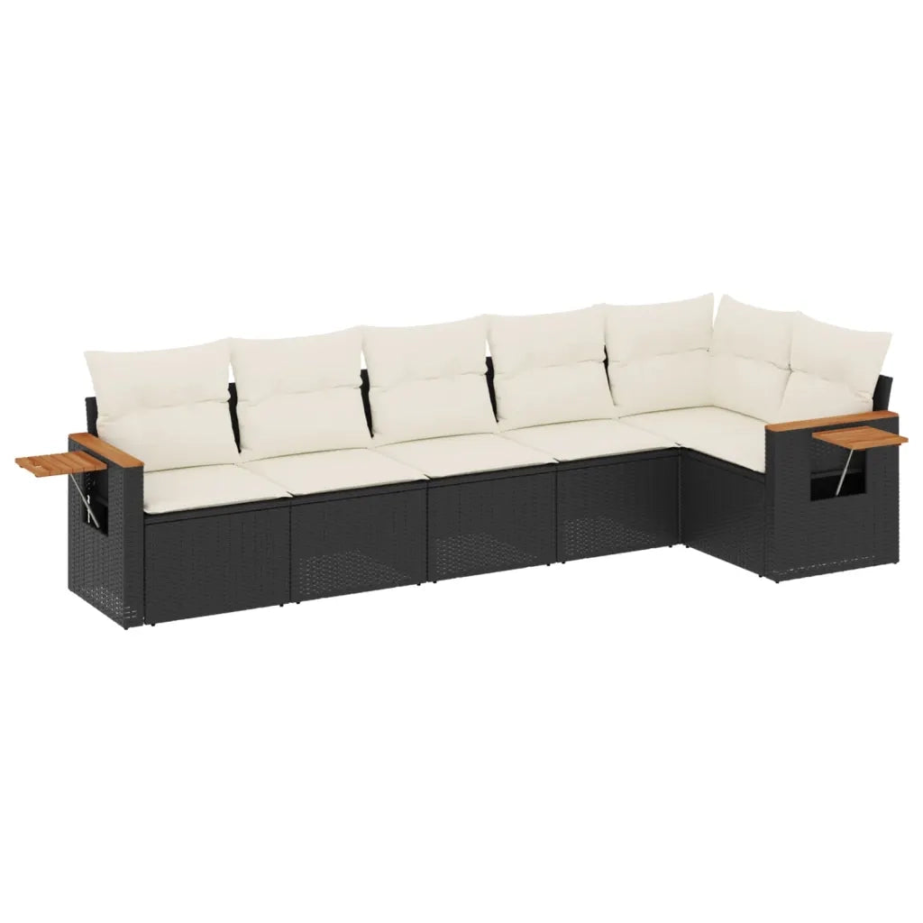 Set Divano da Giardino 6 pz con Cuscini Nero in Polyrattan 3226826