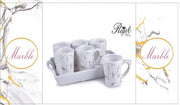 Set 6 Tazze Tazzine Caffe' con Vassoio in Ceramica Decoro Marble