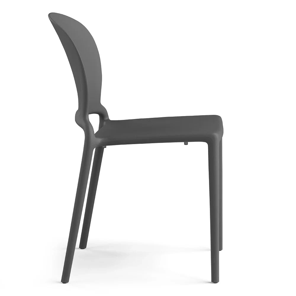 Set 4 sedie in polipropilene JASMINE, impilabile, resistente ai raggi UV, design moderno, ideale per sala da pranzo, cucina, sala d’attesa, bar, ristoranti o giardino colore Cemento