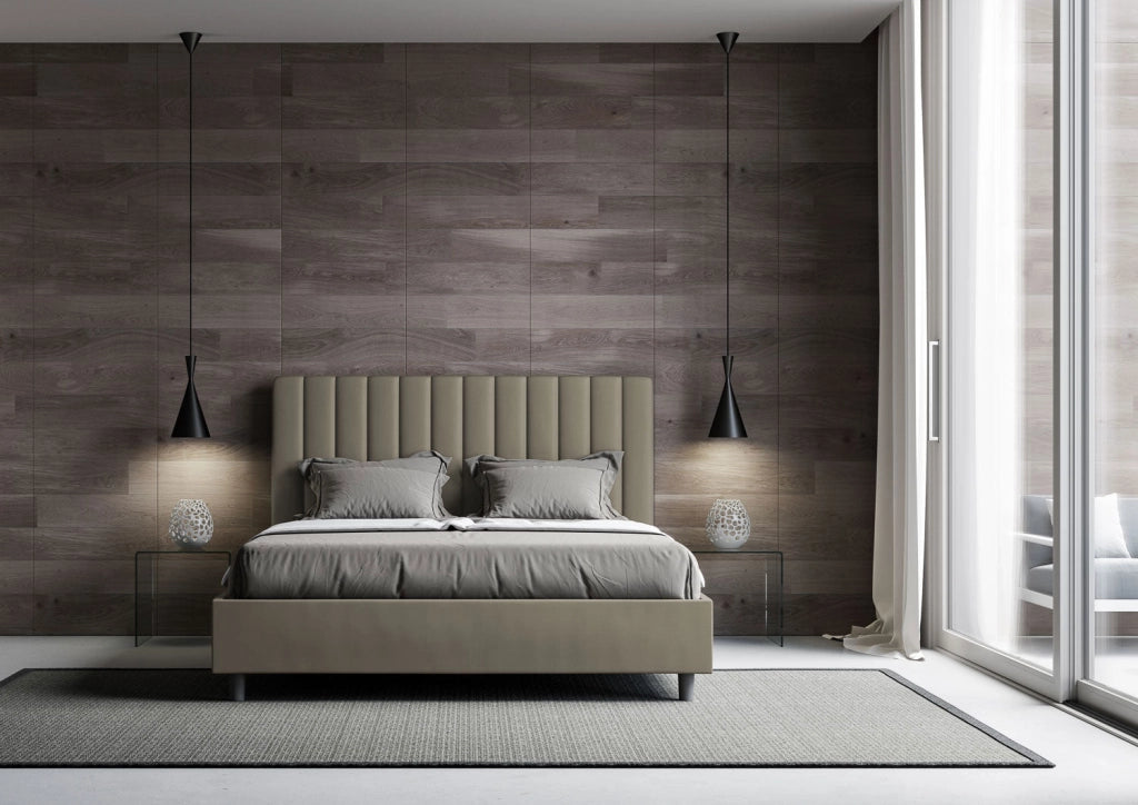 Letto matrimoniale francese senza rete imbottito 140x210 similpelle cappuccino Agueda