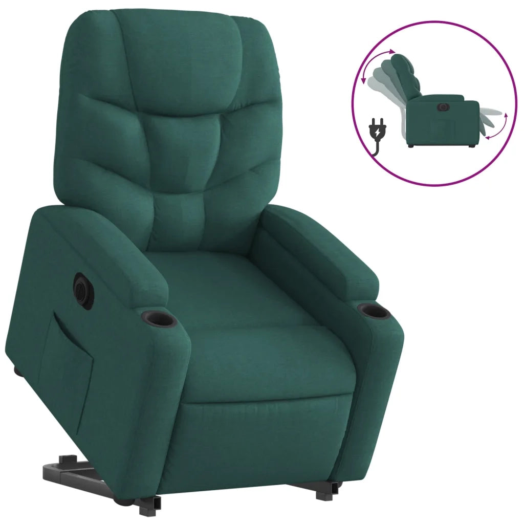 Poltrona Alzapersona Reclinabile Elettrica Verde Scuro Tessuto 3204626