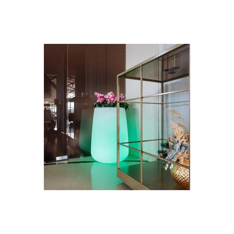 Vaso luminoso alto moderno di design Ø43 H75 in polimero resistente con LED multicolor con batteria per interno ed esterno - Made in Italy - Monacis