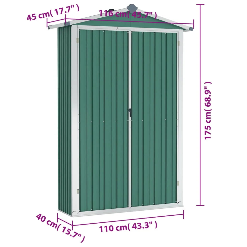 Casetta da giardino cabina ripostiglio casetta da esterno robusta casetta per attrezzi 116 x 45 x 175 cm acciaio zincato verde 02_0022343