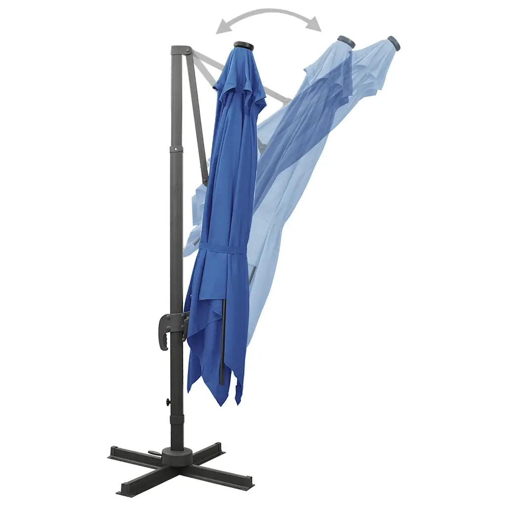 Ombrellone a Sbalzo con Palo e Luci a LED Azzurro 300 cm 312349