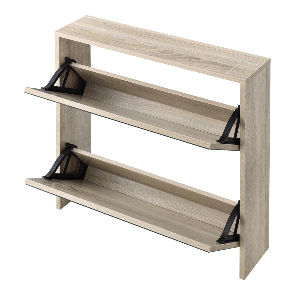 Scarpiera Stretta Lund con Ante a Specchio e 2 Contenitori Ribaltabili - Effetto Rovere Sonoma [en.casa]