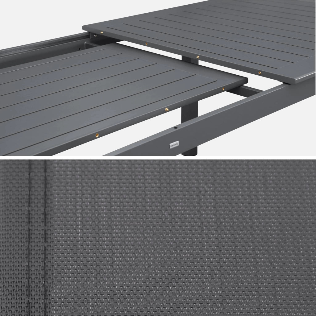 Set tavolo allungabile in alluminio con 10 sedie, antracite