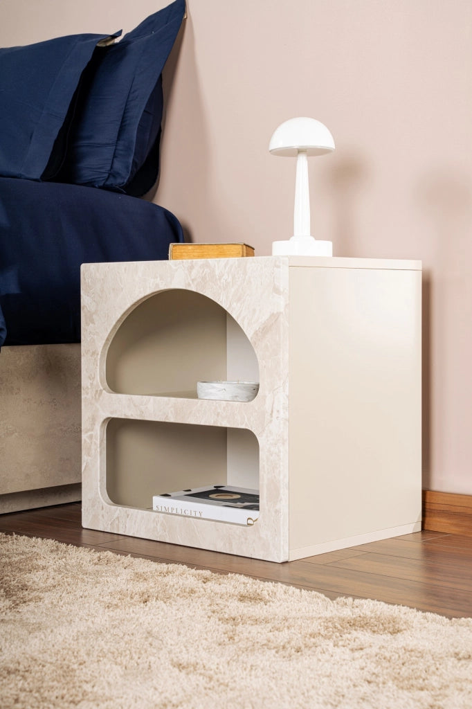 Comodino in legno "Lorin" 50 x 40 x 50 cm - marmo travertino