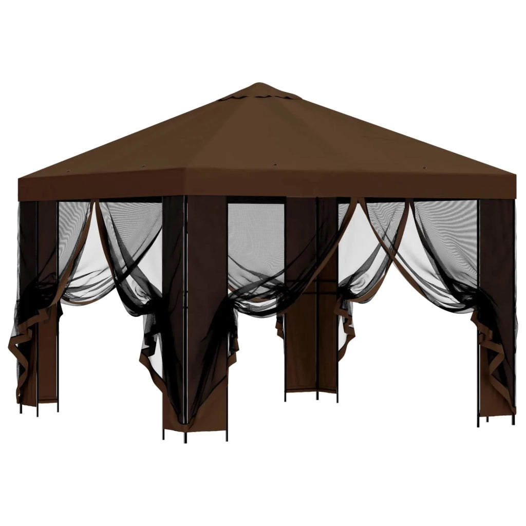 Gazebo da giardino con pareti laterali 3 x 3 m Marrone 900372