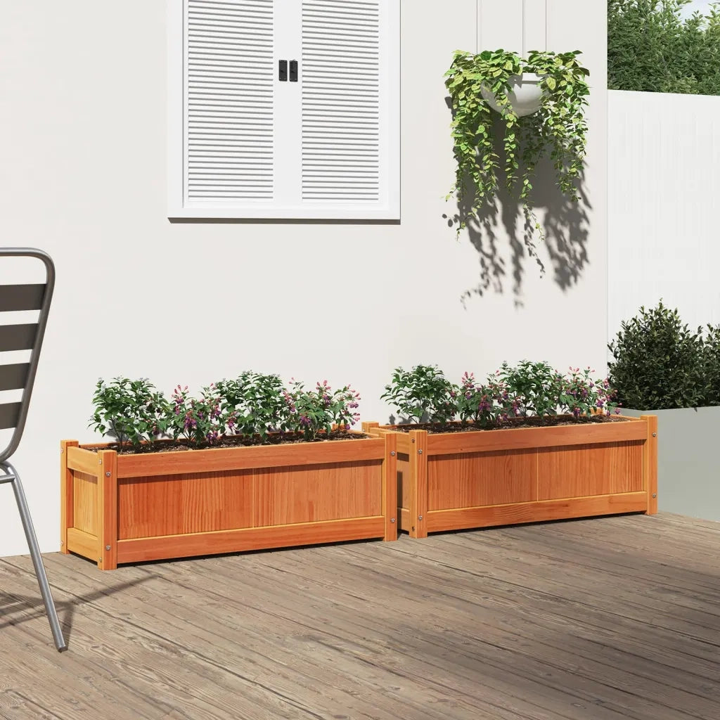 Fioriere da Giardino 2pz Marrone Cera Legno Massello di Pino 837454