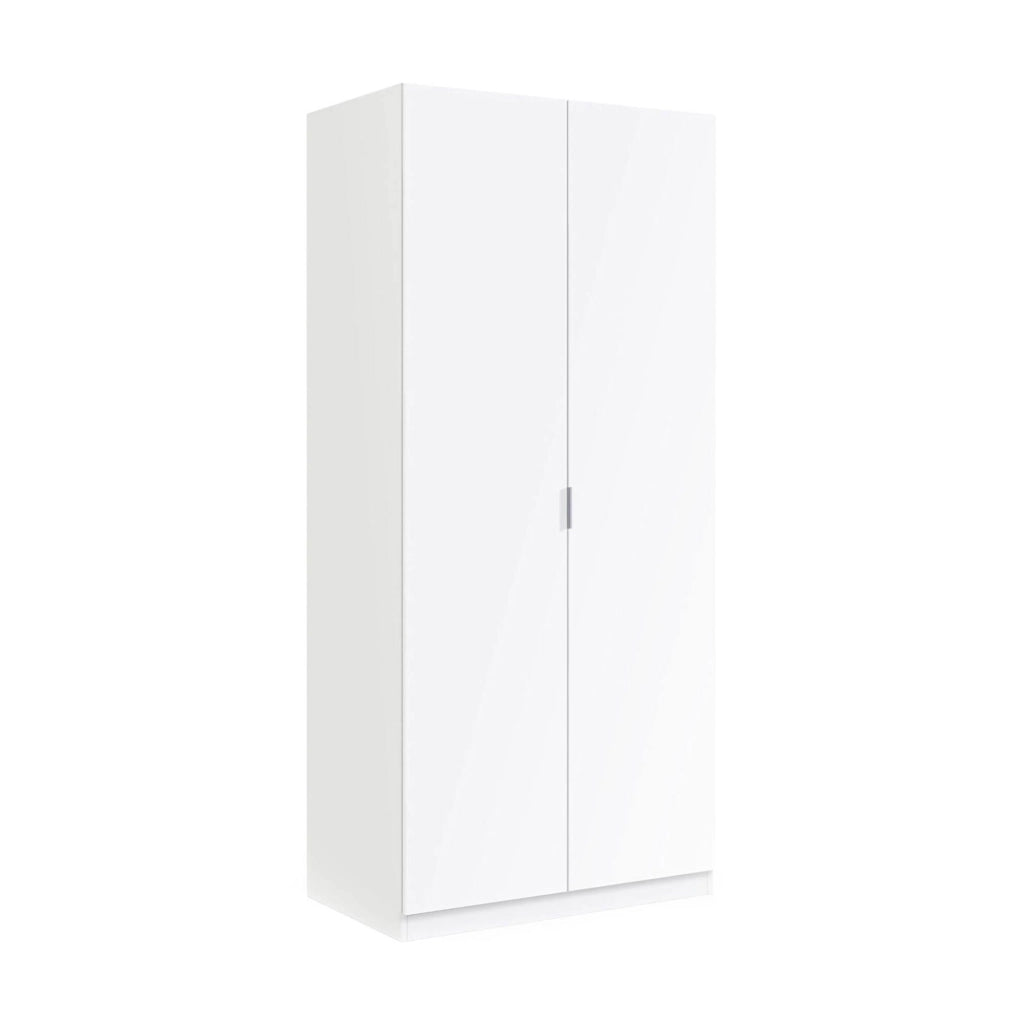 Guardaroba Avik, Armadio per camera da letto a 2 ante battenti, Mobile per camera da letto con 1 ripiano e barra appendiabiti, cm 82x52h180, Bianco