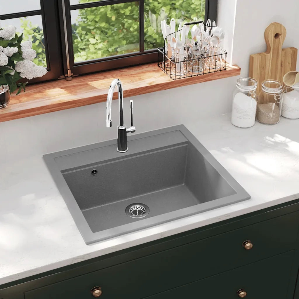 Lavello da Cucina in Granito Vasca Singola Grigio CFW4670606