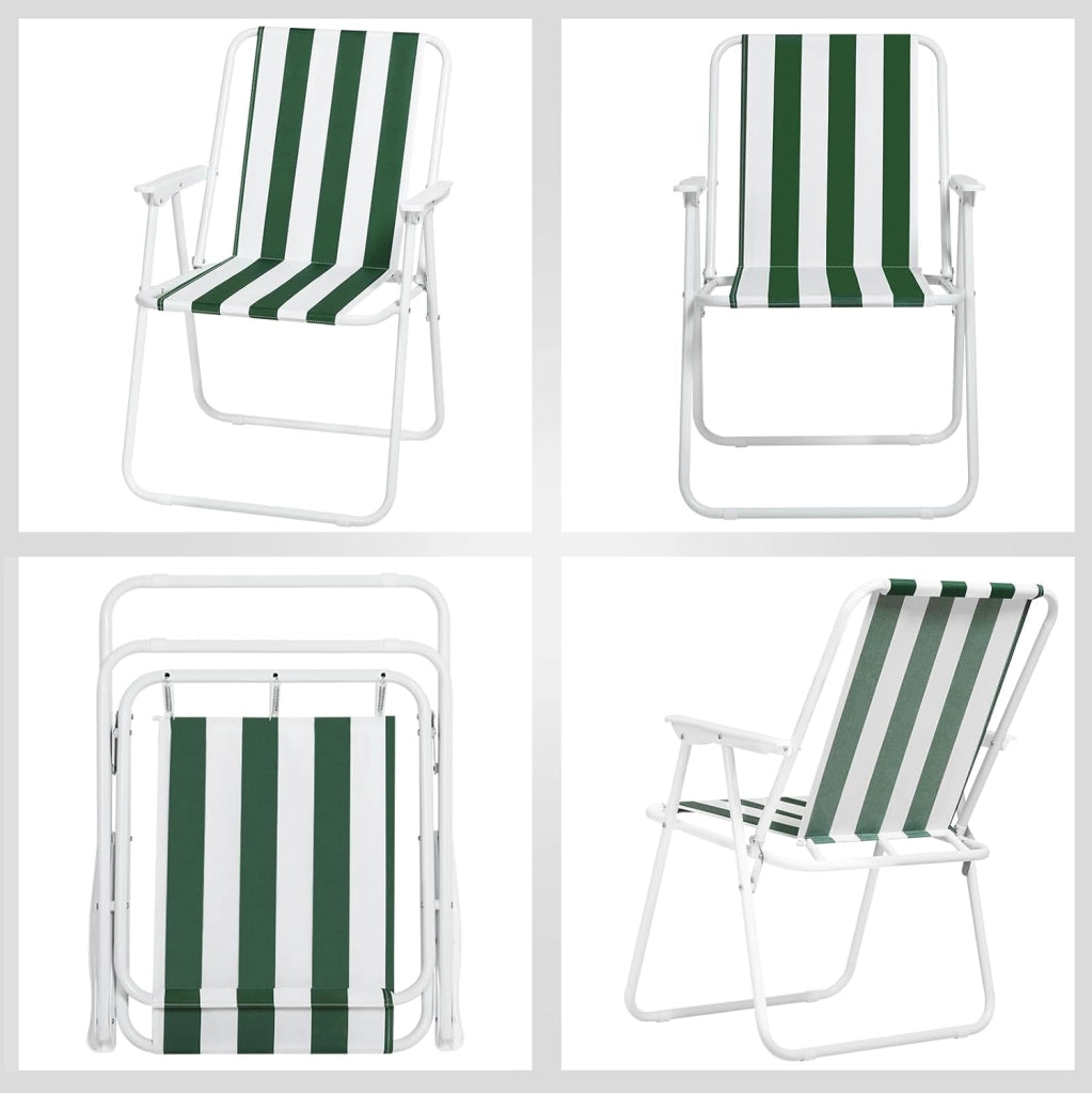 Set di 4 Sedia Pieghevole Portibile, Sedia da Campeggio/Pesca in Oxford, con Braccioli, per Spiaggia, Picnic, Terrazza, Giardino, Bianco+Verde