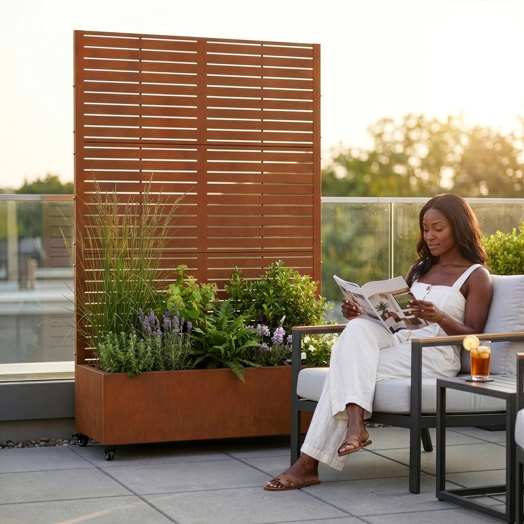Fioriera con Spalliera Nodepp in Acciaio Corten 190 x 120 x 38 cm - Marrone Ossidato casa.pro