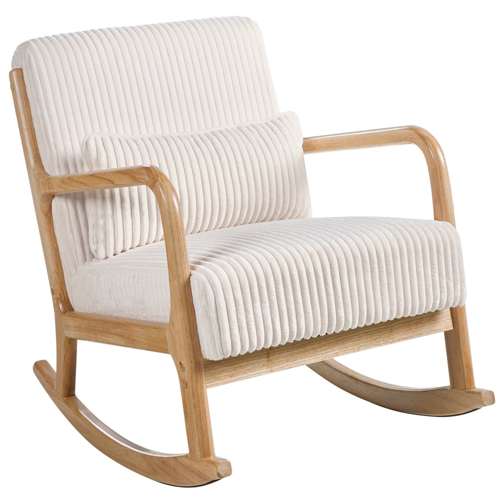 Poltrona a dondolo in velluto a coste Rivestimento in stile vintage Struttura in legno Bianco