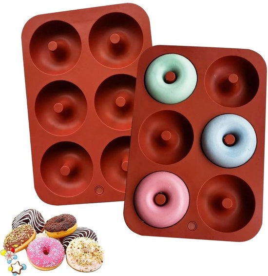 Donutpan 6-holtes - Forma per donuts in silicone - Antiaanbaklaag - Forme flessibili per donuts - Sicura per forno e congelatore - Facile da sformare - Forma per donuts