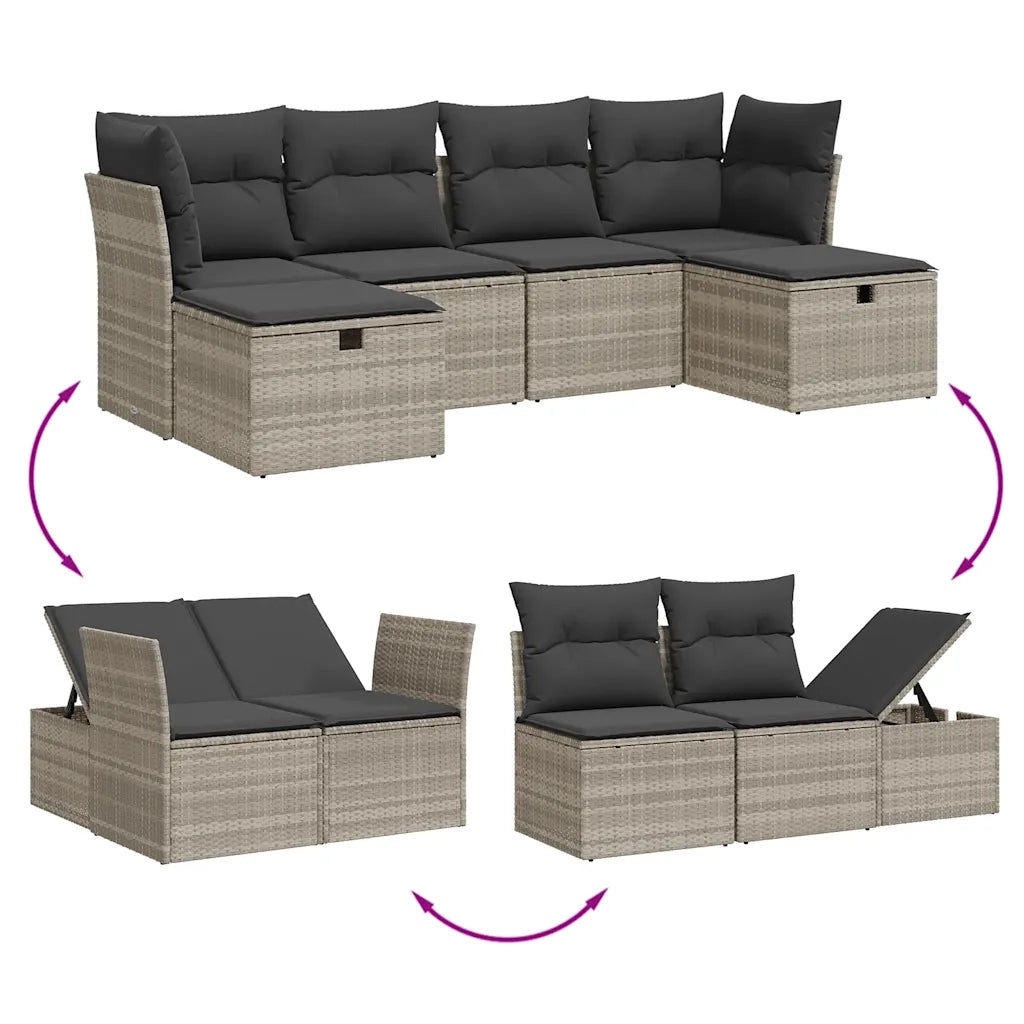 Set Divano da Giardino 6pz con Cuscini Grigio Chiaro Polyrattan 3264168