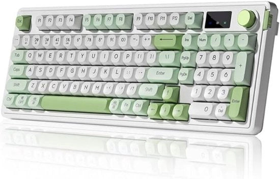 Tastiera wireless con 3 modalità (Bluetooth 5.1/2.4G wireless e cavo Type-C), tastiera con illuminazione RGB e rotella, tastiera da gioco (verde).