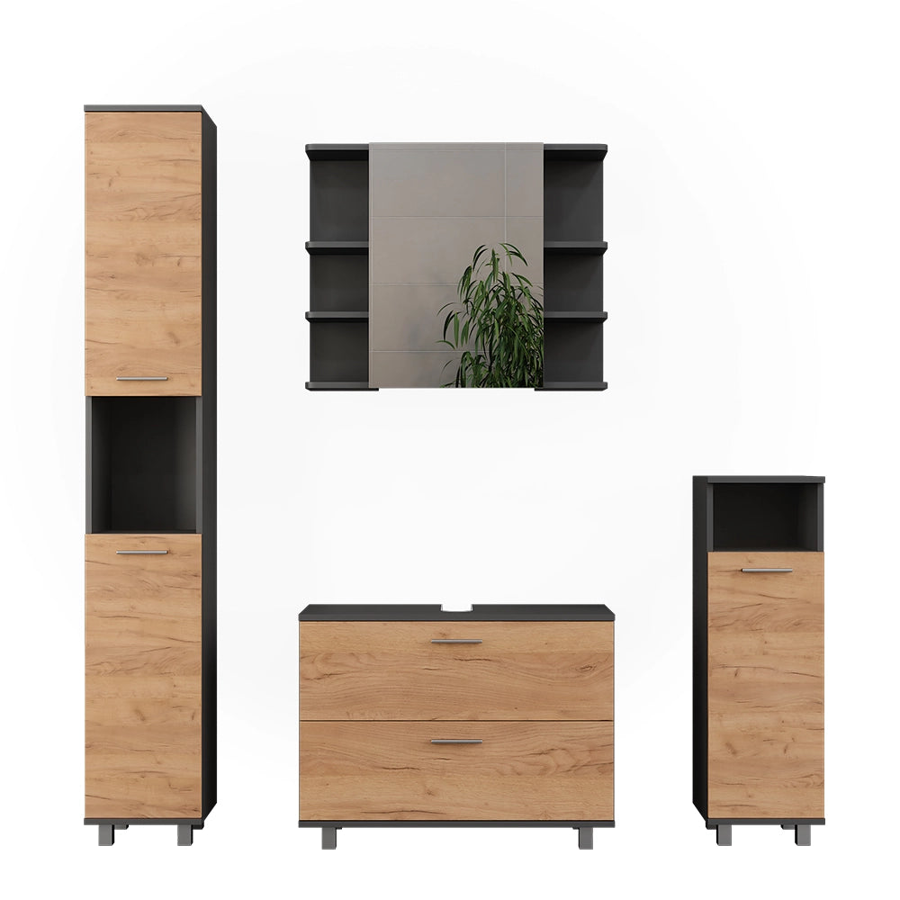 Vicco Set di mobili da bagno Quercia dorata/antracite 4 parti
