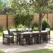 Set da Pranzo Giardino 9 Pezzi con Cuscini Rattan Polipropilene Marrone