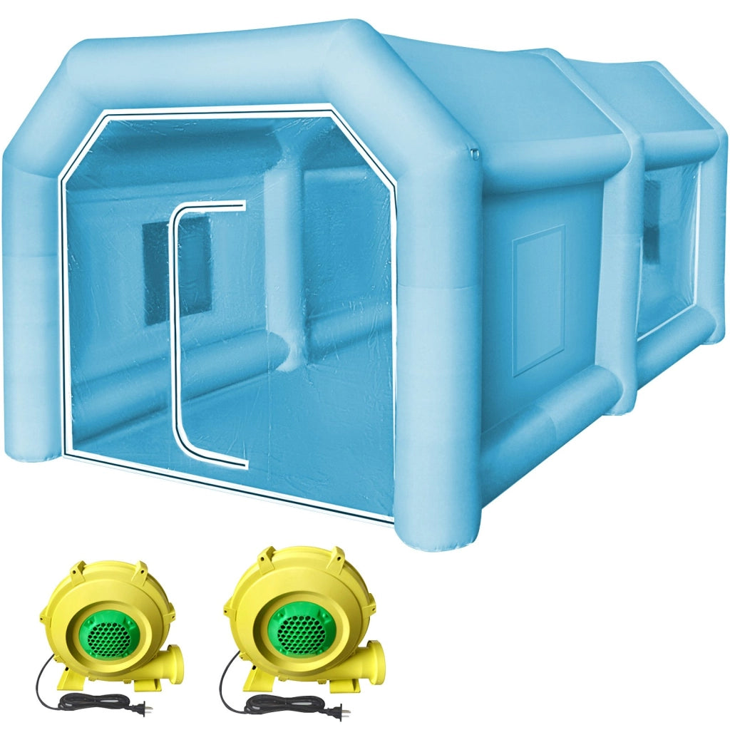 Cabina di Verniciatura Gonfiabile 4 x 2,5 x 2,2 m in Tessuto Oxford 210D e PVC, Tenda con Soffiatori 750W e 350W per Fai da Te e Garage, Blu