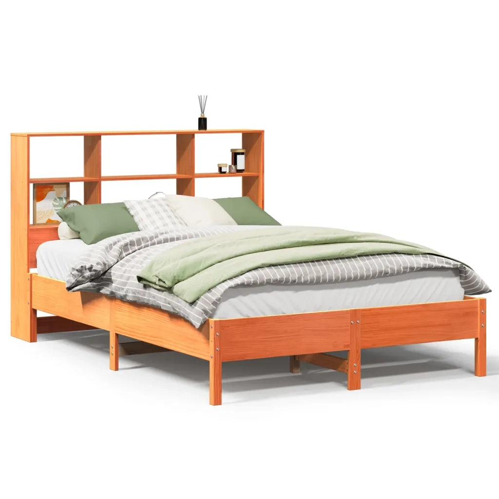Letto Libreria senza Materasso-Struttura Letto con contenitore Marrone Cera 160x200 cm in Pino 784924