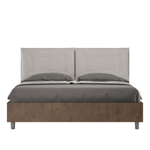 Letto Matrimoniale 160x190 cm con Rete e Contenitore Alzata Comoda Struttura Noce con Cuscini in Similpelle Egos