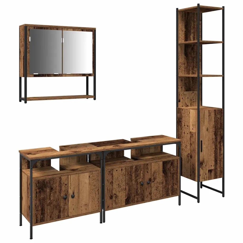 Set di mobili per il Bagno | Armadio da bagno con lo scaffale 4 pz Legno vecchio