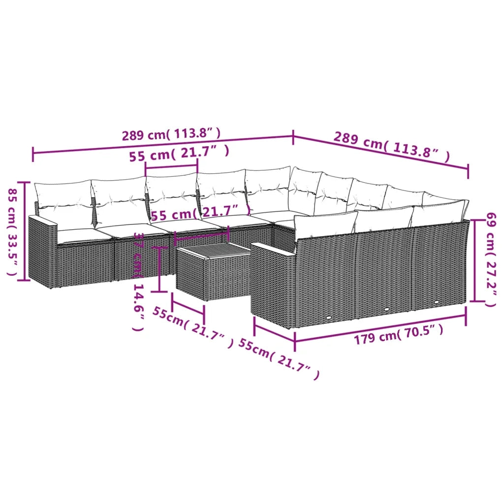 Set Divani da Giardino 12 pz con Cuscini Grigio in Polyrattan 3258840