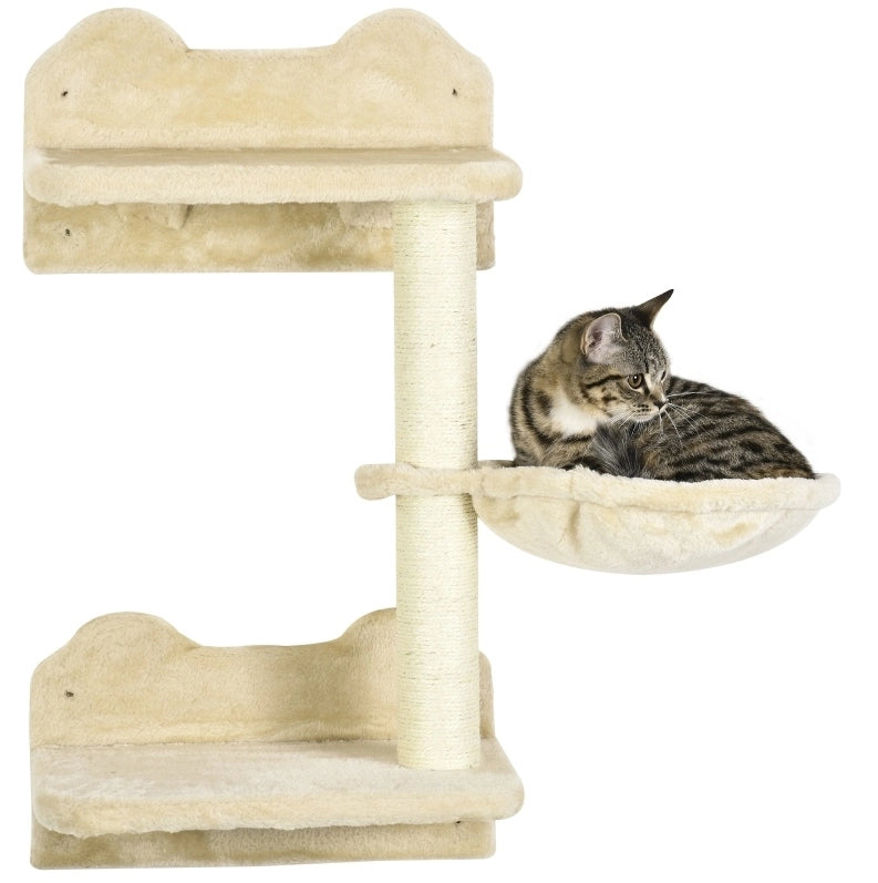 Set da arrampicata per gatti con tiragraffi e amaca beige