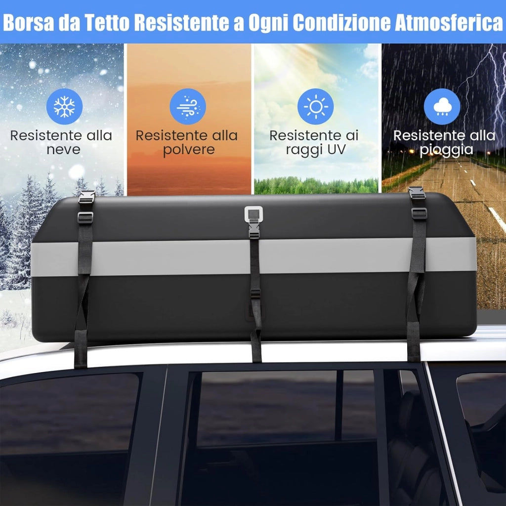 Borsa da Tetto per Auto Impermeabile 21Cu.Ft/595L, Box Tetto Universale con Tappetino Antiscivolo+ 12/14 Cinghie+ 6 Ganci, Sacca per Auto con/senza Barre Portapacchi (Grigio, 21Cu.Ft/595L)