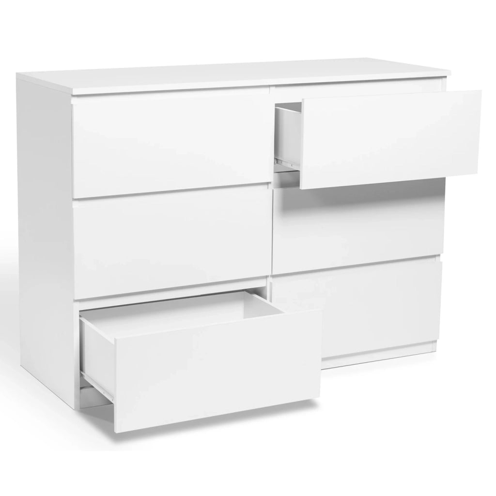 IDMarket - TOMI Cassettone a 6 cassetti da 110 cm in legno bianco